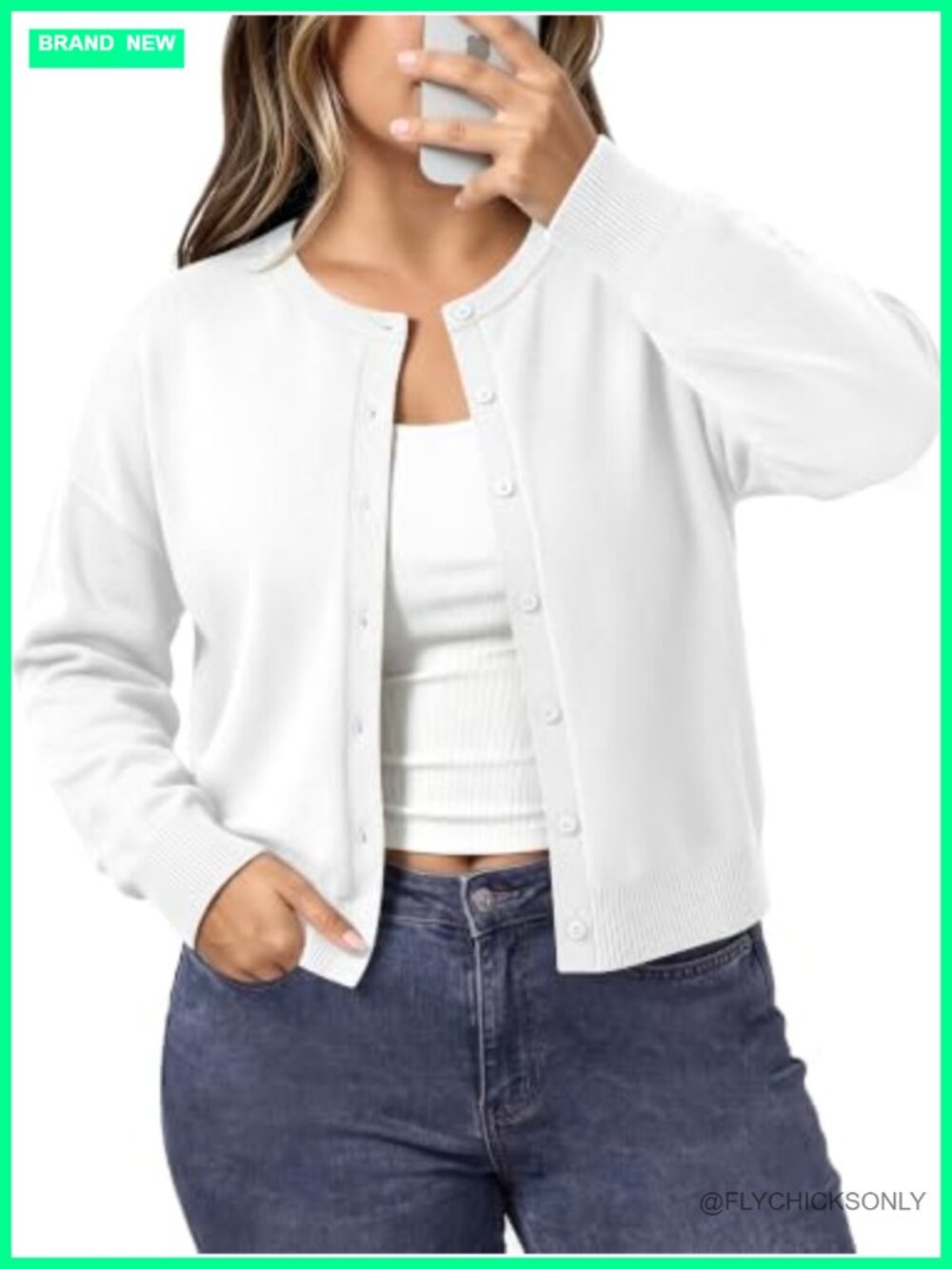 Plus Size Cropped Cardigan Women Lightweight Knit Button Front Crew Neck